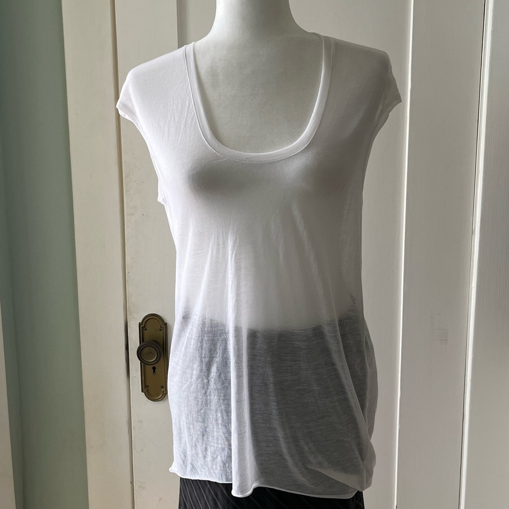 NWOT Helmut Lang white scoop neck top with ruched drape back